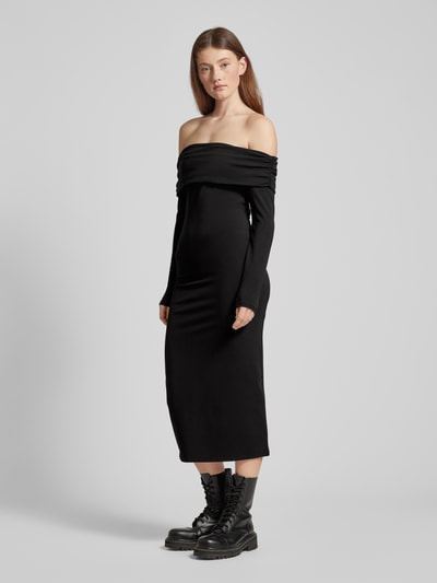 Only Knielange off shoulder-jurk in effen design Zwart - 1