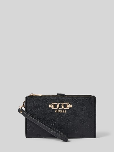 Produktfoto, Portemonnaie mit Allover-Logo-Detail Modell 'Anise' von Guess in Schwarz mit Hauptfach, Reißverschluss und Logo-Detail für Damen
