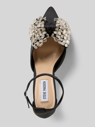 Produktfoto, Pumps mit Zierschleife Modell 'Lumma' von Steve Madden in Schwarz mit Ziersteinbesatz, spitze Passform, Pinschließe, 9 cm Absatzhöhe, Schafthöhe 9 cm.