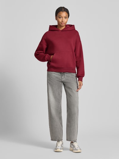 Review Hoodie met labelstitching Bordeaux - 1