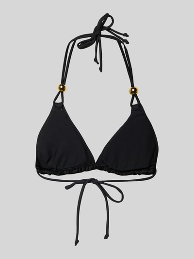 Produktfoto, schwarzer Triangel Bikini mit wattierten Cups, Modell 'TOGO MAGO' von DORINA, glatte Textur, mit Schnürung, Material-Mix mit Stretch-Anteil