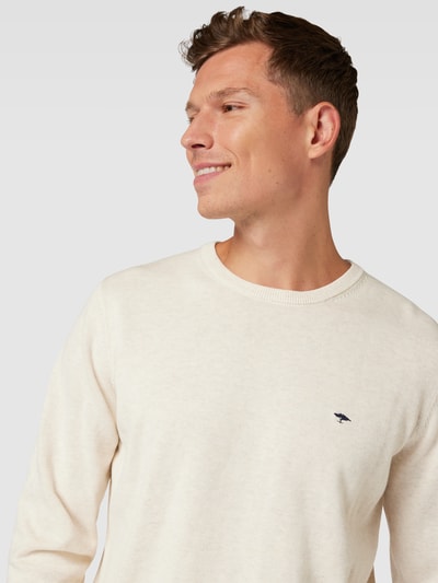 Fynch-Hatton Gebreide pullover met labelstitching Offwhite - 3