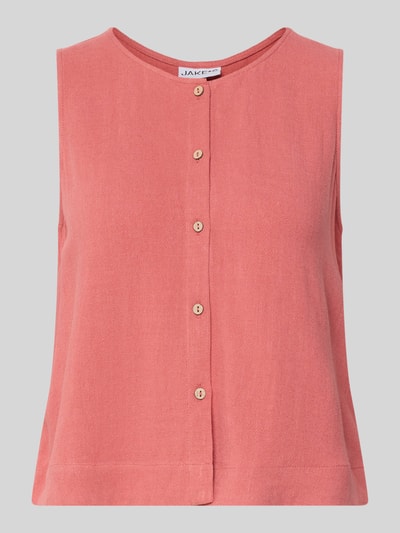 Produktfoto, Bluse aus Viskose-Mix mit Knopfleiste von Jake*s Casual, mix van viscose en linnen, straight fit, ronde hals, knoopsluiting, ruglengte maat 36: 47 cm, roze kleur, gladde textuur, eenvoudige vormen