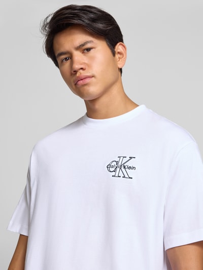 Calvin Klein Jeans Regular fit T-shirt met logostitching, model 'Micro' Wit - 3