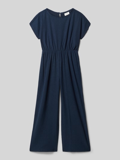 Produktfoto, Regular Fit Jumpsuit in Crêpe von s.Oliver RED LABEL, dunkelblau, unifarben, kurze Ärmel, weiche Crêpe-Textur, Rundhalsausschnitt