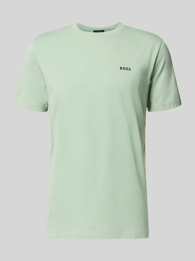 Produktfoto, Regular Fit T-Shirt aus Baumwoll-Mix van BOSS Green, lichtgroen, unie kleur, labelprint, ronde hals, korte mouw, katoenmix.