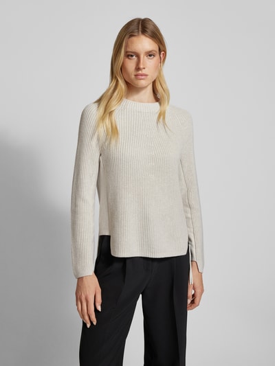 Oui Gebreide pullover met geribde ronde hals Offwhite - 4