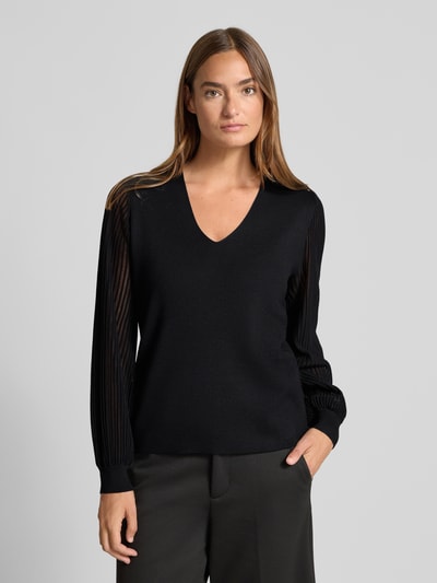 s.Oliver BLACK LABEL Regular Fit Pullover aus Viskose-Mix mit semitransparenten Ärmeln Black 4