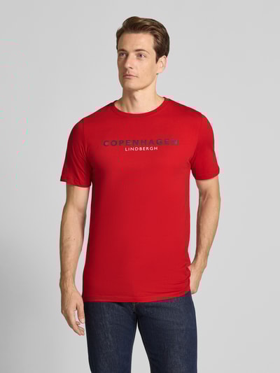 Lindbergh T-shirt met labelprint, model 'Copenhagen' Rood - 4