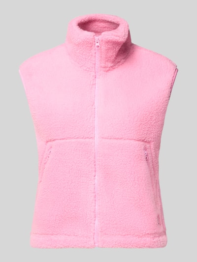Produktfoto, Weste aus Teddyfell mit Stehkragen Modell 'MASEY' von Noisy May, rosa, gerader Schnitt, zamek błyskawiczny, kieszenie zapinane na zamek błyskawiczny, naszywka z logo, długość tyłu w rozmiarze S: 52 cm, szerokość ramion w rozmiarze S: 44 cm, szerokość w rozmiarze S: 52 cm