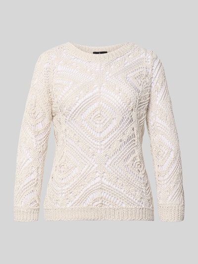 Produktfoto, Strickshirt mit Rundhalsausschnitt von monari, Damen, Baumwoll-Mix, Gerader-Schnitt, Ajourstrick, cremefarben, grobe Textur