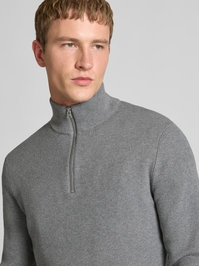 Only & Sons Regular Fit Strickpullover aus Baumwoll-Mix Modell 'PHIL' Mittelgrau Melange 3