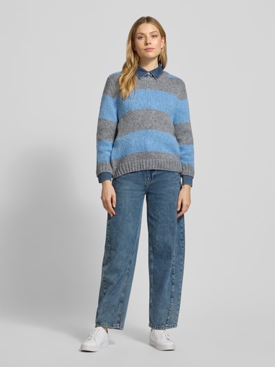 Oui Strickpullover mit gerippten Abschlüssen Hellblau 1