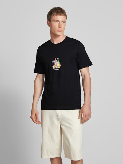 Jack & Jones T-shirt z prążkowanym, okrągłym dekoltem model ‘VARENNA’ Czarny 4