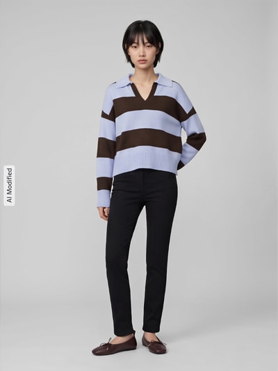 s.Oliver RED LABEL Sweter z dzianiny o kroju boxy fit z mieszanki bawełny Jasnoniebieski 1