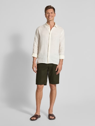 Fynch-Hatton Regular Fit Bermudas aus Baumwoll-Leinen-Mix Modell 'COLI' Oliv 1