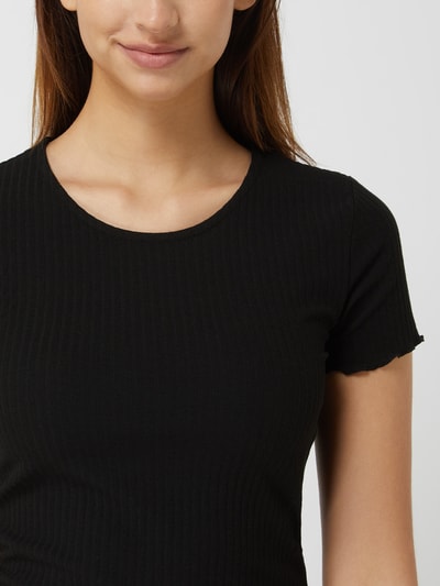 Only Cropped T-Shirt mit Rippenstruktur Modell 'Emma' Black 3