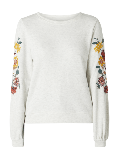 Only Sweatshirt mit floralen Stickereien  Hellgrau Melange 2