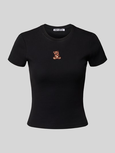 Review T-shirt met motiefstitching en ronde hals Zwart - 2