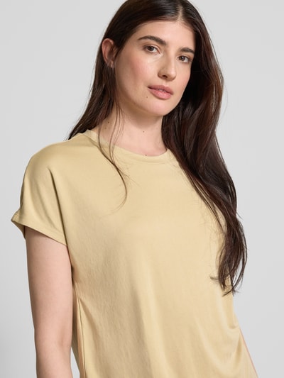 Jake*s Collection T-shirt met geribde ronde hals Zand - 3