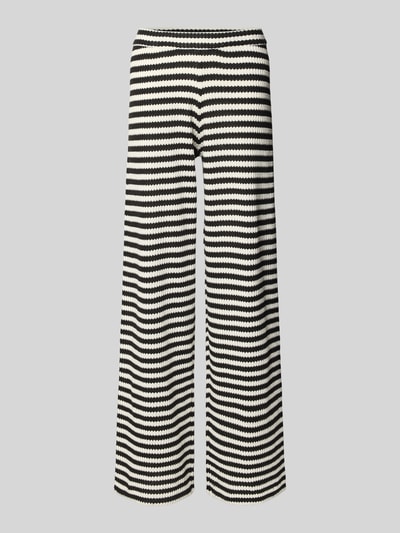 Produktfoto, Wide Fit Stoffhose in Strick-Optik Modell 'Lorianna' von ICHI in Schwarz-Weiß, Baumwoll-Mix, elastischer Bund, Damen, breite Beine
