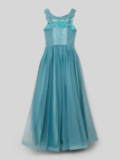 Produktfoto, Regular Fit Abendkleid mit floralem Spitzenbesatz von DANAMADE, turkusowy, półprzezroczysty, cekiny, bez rękawów, podszewka, długość tyłu 119 cm