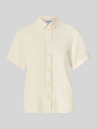 Productfoto, lichte crèmekleurige blouse met korte mouwen van viscosemix, rechte vorm, gladde textuur, Kurzarmbluse aus Viskose-Mix van Jake*s Casual.