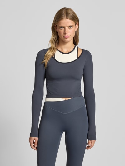 P.E Nation Kort shirt met lange mouwen in dubbele-laagjeslook, model 'SUTTON' Marineblauw - 4