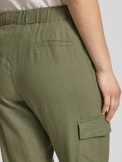 FREE/QUENT Tapered Fit Leinenhose mit Cargotaschen Modell 'Lava' Oliv 3
