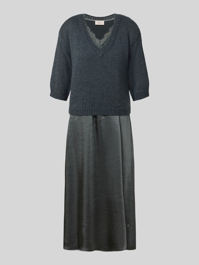 Produktfoto, figurnieopinająca sukienka casualowa z obszyciem koronką Figurumsielendes Freizeitkleid mit Spitzenbesatz von ROBE LÉGÈRE, ciemnoszary z subtelnym połyskiem, gładka tekstura