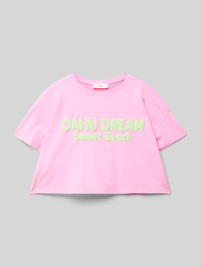 Mango T-Shirt mit geripptem Rundhalsausschnitt Pink 1