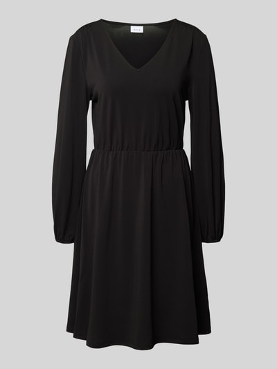 Vila Knielanges Kleid mit abgerundetem V-Ausschnitt Modell 'NAYELI' Black 2