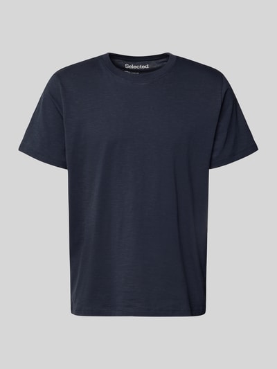 Produktfoto, Regular Fit T-Shirt aus reiner Baumwolle Modell 'HASPEN' von SELECTED HOMME in Melange-Optik, Rundhals, kurzarm, dunkelblau