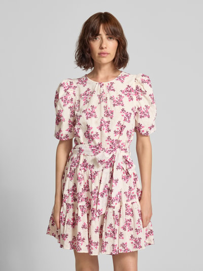Neo Noir Minikleid im Allover-Look mit Bindegürtel Fuchsia 4
