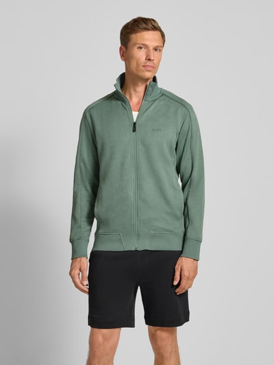 BOSS Green Regular fit sweatjack met structuurmotief, model 'MIRROR' Lindegroen - 4