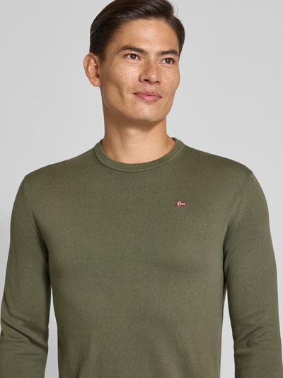 Napapijri Regular fit shirt met lange mouwen en logostitching, model 'Droz' Olijfgroen - 3