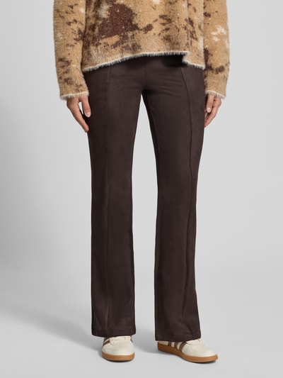 ONLY Regular fit bell bottom met vaste persplooien model 'ABENA' Chocoladebruin - 4