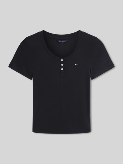 Tommy Jeans męski t-shirt o kroju slim fit z mieszanka bawełny z dekolt henley Czarny 2