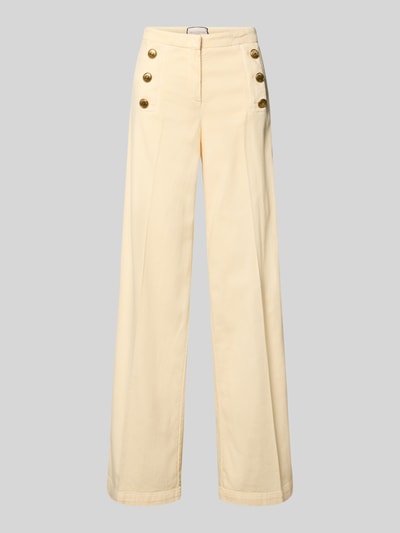 Produktfoto, Wide Leg Hose mit Bügelfalten Modell 'Bridget' von SEDUCTIVE in Creme mit Leinen-Anteil, goldfarbene Knöpfe, glatte Textur