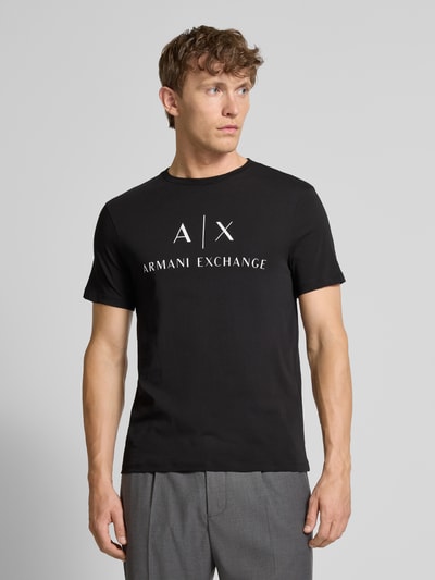 ARMANI EXCHANGE T-shirt o kroju slim fit z czystej bawełny z nadrukiem z logo Czarny 4
