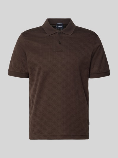 Produktfoto, Modern Fit Poloshirt mit Strukturmuster Modell 'Roberto' von JOOP! Collection, bawełna, kołnierzyk polo, krótka listwa guzikowa, fakturowany wzór, detal z logo, długość tyłu w rozmiarze M: 68 cm