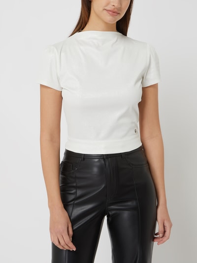 Guess Cropped Shirt mit Glitter-Effekt Modell 'Aura' Offwhite 4