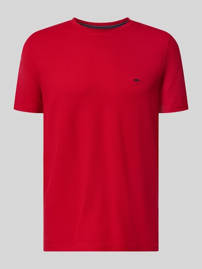 Produktfoto, Regular Fit T-Shirt mit Logo-Stitching von Fynch-Hatton in Rot, Reine Baumwolle, Rundhalsausschnitt, Rückenlänge bei Größe M 68 cm