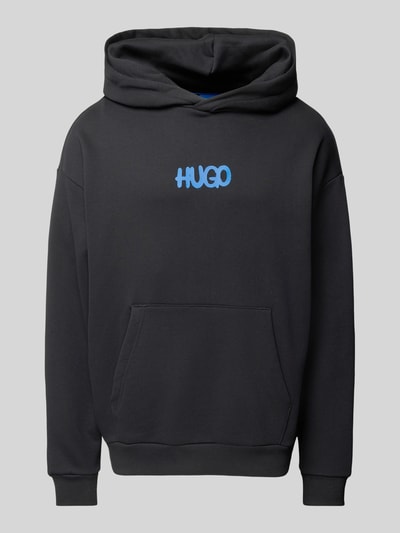 Hugo Blue Hoodie met labelprint, model 'Nimayho' Zwart - 2