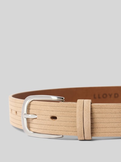 Produktfoto, Gürtel mit Label-Detail von Lloyd Men's Belts aus beigem, beschichtetem Echtleder mit Dornschließe und klassischer Passform, 3 cm breit