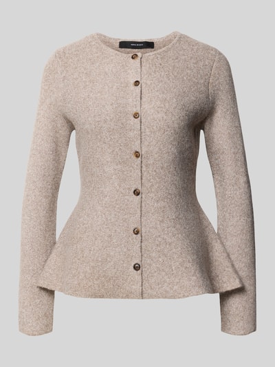 Produktfoto, Strickjacke mit Schößchen-Saum von VERO MODA in melange Beige, matt, Strukturmuster, lange Ärmel, Knopfleiste, Strickoptik