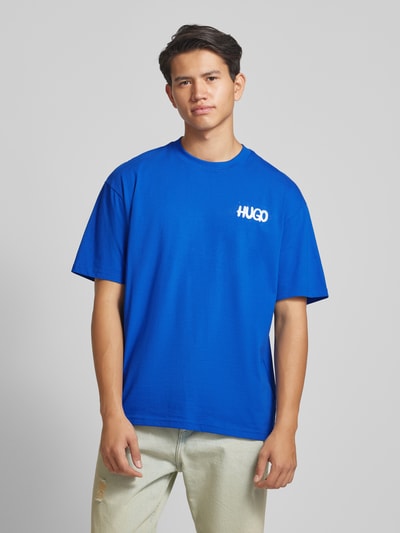 Hugo Blue Oversized T-shirt met labelprint, model 'Nimayliti' Blauw - 4