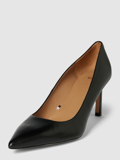 BOSS Black Women Pumps van leer met labeldetail, model 'Janet' Zwart - 1