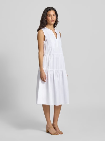 Milano Italy Sukienka midi z kołnierzem z lamówką Biały 1