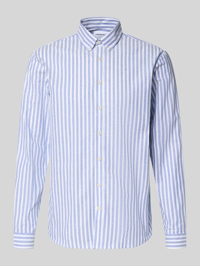 Produktfoto, Relaxed Fit Freizeithemd mit Button-Down-Kragen von Lindbergh, blau-weiß gestreift, Material-Mix mit Stretch-Anteil